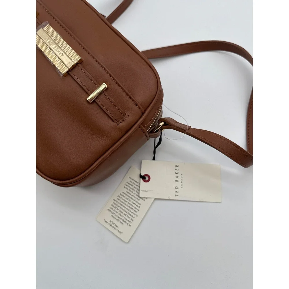 Ted Baker London Brown Leather Crossbody Bag Gold Hardware Camera Bag NWT